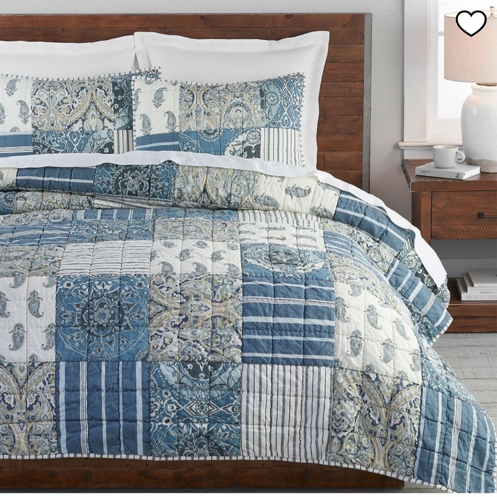 Pottery Barn SET Patchwork Cotton Queen Quilt, 2 large & 2 small shams CLEAN - Picture 1 of 6